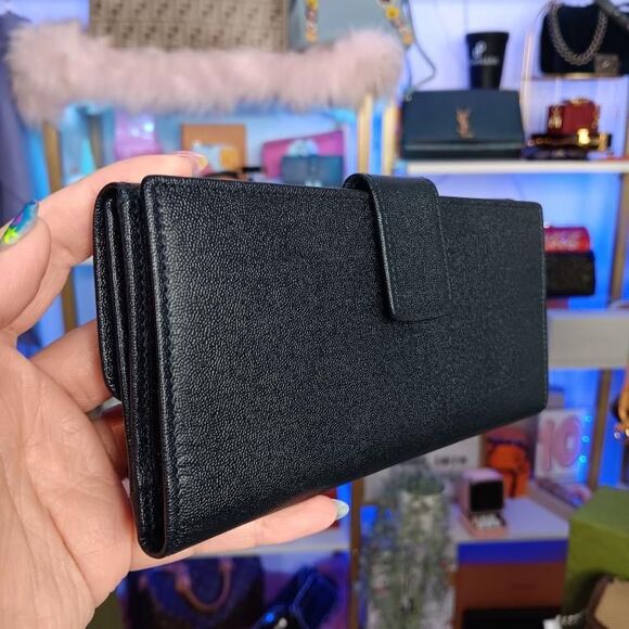 Vintage Gucci Dark Midnight Blue Wax Calf Leather Gold Turn Lock Wallet w/Box - Picture 5 of 16